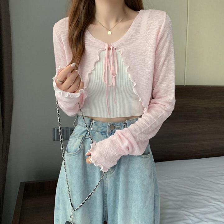 Thin%20Sunscreen%20Cardigan%20Lace-up%20Knitwear%20Tops%20Summer%20Women%20Korean%20Style%20Lantern%20Sleeve%20Short%20Coat%20Casual%20Sun%20Protected%20-%20Image%206