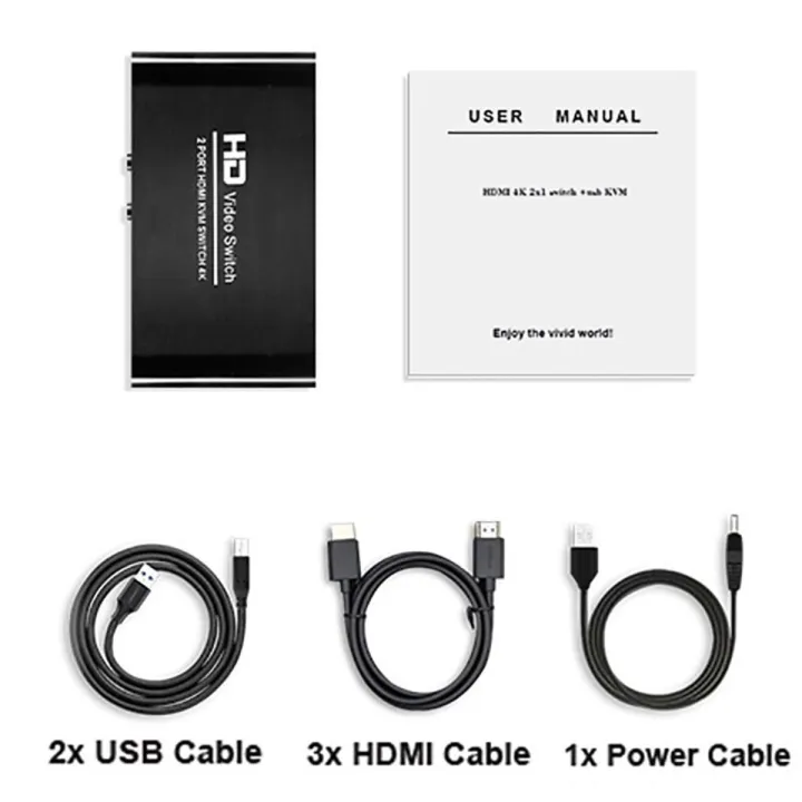 HD 4K HDMI-Compatible  USB KVM Switch PC Sharing Keyboard Mouse Hotkey Printer Plug And Paly Out USB Box Video Display Splitter-Add 3x HDMI Cable