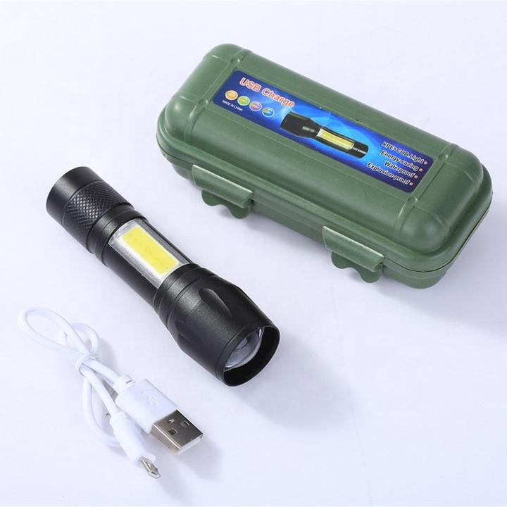 Mini Rechargeable LED Built-in Battery Waterproof USB Charge Zoom Torch Dual Lights - Torch Light