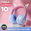 Wireless Headphones RGB Cute Cats Girls Kid Gift Headset Control Lights Earphone Music Gaming Headsets With Microphone E. 
