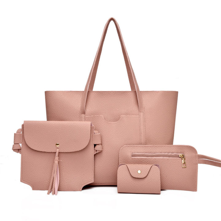 Wholesale Shoulder Crossbody Bag Cross Border Lychee Pattern Mother Bag European and American Fashion Women's Bags 2024 New Four Piece Set Bill of Lading