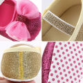 (New) solid newborn toddler shining shoes baby anti-slip Princess bow shoes girls soft sole flat shoes indoor elastic band boat shoes first walkers. 