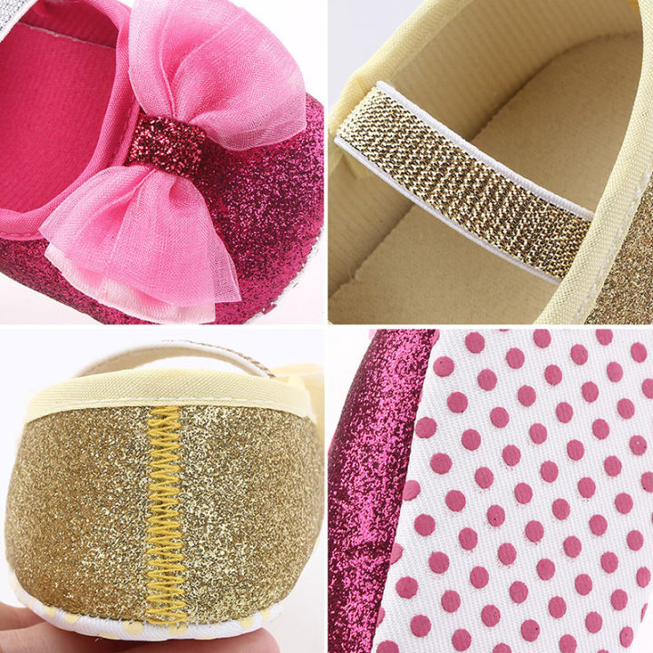 (New)%20solid%20newborn%20toddler%20shining%20shoes%20baby%20anti-slip%20Princess%20bow%20shoes%20girls%20soft%20sole%20flat%20shoes%20indoor%20elastic%20band%20boat%20shoes%20first%20walkers%20-%20Image%202