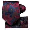 Hi-Tie Red Fashion Paisley 100% Silk Men's Tie Set 8.5cm Wedding Ties For Men New Design Hanky Cufflinks Set Quality Necktie.