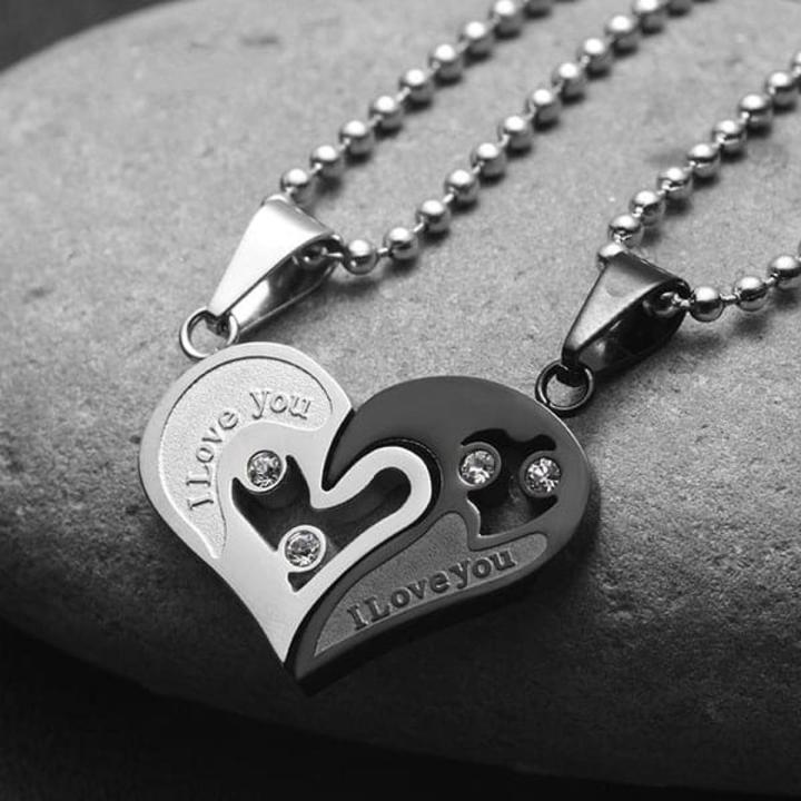 Heart Love Necklace Pendant for Couple Men's Stainless Steel Chain Korean  Fashion Pair Suspension Pendant