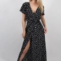 Summer Ladies Long Split Dress Polka dot Beach Dress Maxi Dress Women Evening Party Dress Floor-length Beach Hobo Sundress. 