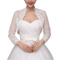 2022 New Women 3/4 Sleeve Wedding Jacket Cape Floral Lace Trim Wrap Shrug Bolero Cardigan. 