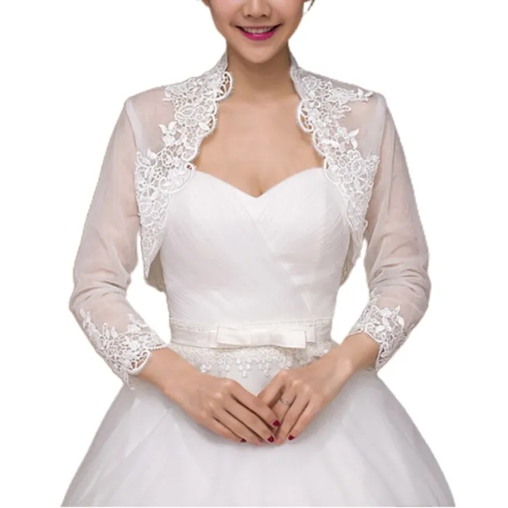 2022%20New%20Women%203/4%20Sleeve%20Wedding%20Jacket%20Cape%20Floral%20Lace%20Trim%20Wrap%20Shrug%20Bolero%20Cardigan%20-%20Image%202