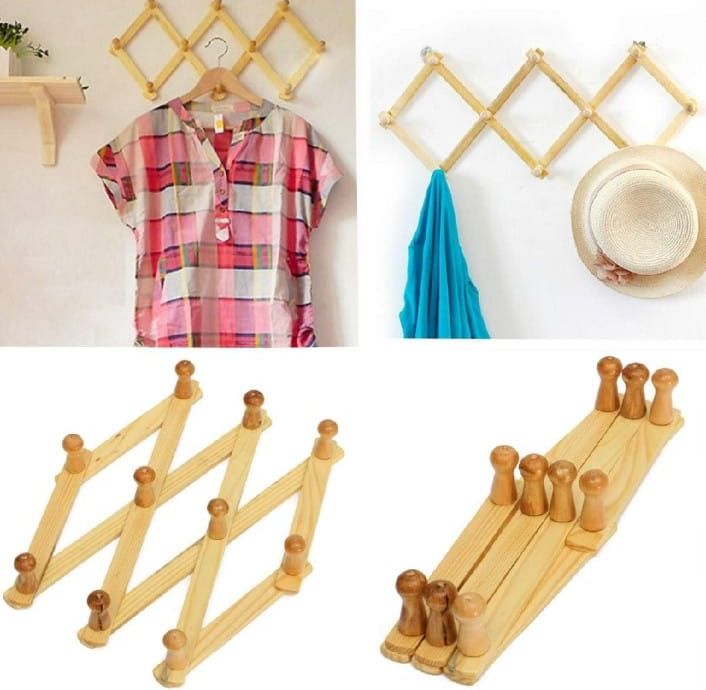 Wooden Wall Mounted Cloth Hook Adjustable Hanger