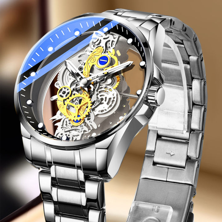 Double-sided transparent hollow automatic mechanical watch men's watch men's waterproof luminous quartz watch Douyin new cross-border
