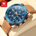 OLEVS Watch for Men  Waterproof Trendy Kpop Style Chronograph Phase of Moon Calendar Luminous Leather Strap 9957. 