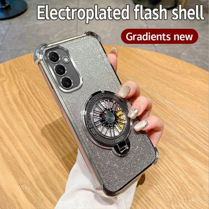 For Samsung Galaxy A14 5G Case Shockproof Electroplated TPU Rotating Gyro Stand Cover Phone Casing For SamsungA14 5G Back cover