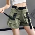 Cargo Shorts Women Pockets High Waist Summer Korean Style Students Thin Loose All-match Casual Wide Leg Harajuku Clothing Design.