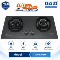 Gazi Smiss GH-8208M Double-Burner Gas Stove –Energy Saving, Marvel Top, Auto Ignition, Brass Burner Cap, Blue Flame, LPG & Natural Gas Compatible..