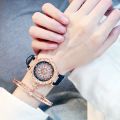 LooKeo mall Women Starry Sky Watch Luxury Rose Gold Diamond Watches Ladies Casual Leather Band Quartz Wristwatch Female Clock zegarek damski.