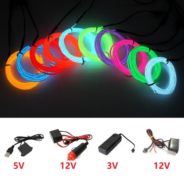 10m/5m/3m/1m 3v 5v Usb 12v Neon Glow El Wire Rope With Adapter Flexible Led Strip For Car Party Dance Atmosphere Decor