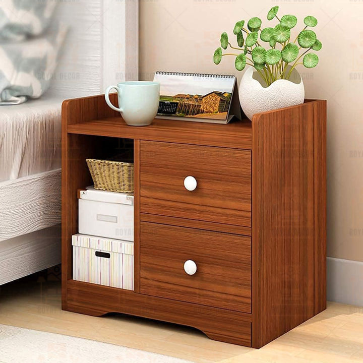 Royal Decor M35 2 Drawers Bed Side Table Nightstand Bedside Table Bedroom Simple Storage Cabinet -White Finish