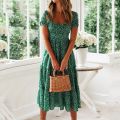Vestidos Vintage Vintage Print Puff Sleeve Summer Beach Sweet Dresses Casual Square Collar Floral Maxi Long Dress 2021 Festa.