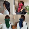 Korean Elegant Silk Long Bow Hair Clip Large Ribbon Hair Clip For Women.