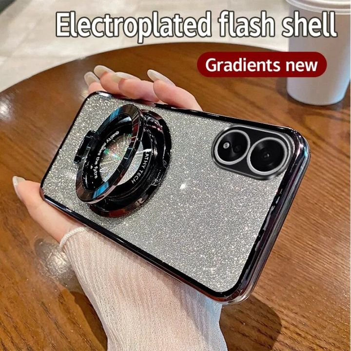 lthmy for Oppo A18 CPH2591 casing electroplating soft glitter TPU phone back cover phone case magnetic bracket