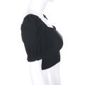 Women Solid Color Crop Top, Puff Sleeves Square Collar Pullover Vintage Style Clothes. 