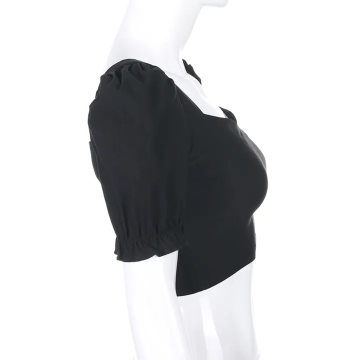 Women%20Solid%20Color%20Crop%20Top,%20Puff%20Sleeves%20Square%20Collar%20Pullover%20Vintage%20Style%20Clothes%20-%20Image%206