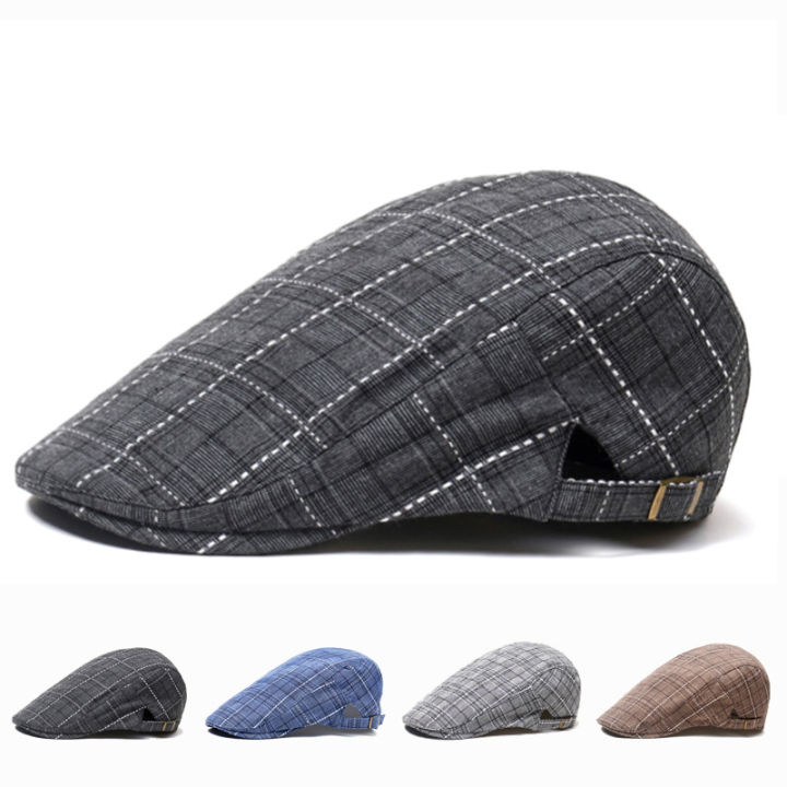 Hat Men's Spring and Summer Korean Style Fashion Style Peaked Cap Advance Hats Plaid Baseball Cap Sun Hat Beret Sun Hat