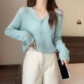 【No-Questions-Asked Refund】 V-Neck Knitted Cardigan Women's Autumn and Winter New Women's Short Long-Sleeved Coat Solid Color Slim-Fit Tall Top for Women. 