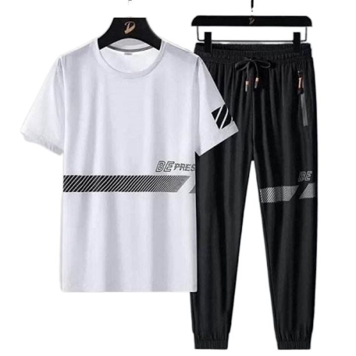 New Stylist Printed Cotton Half Sleeve T-Shirt & Full Pant ( Combo Set ) For Men