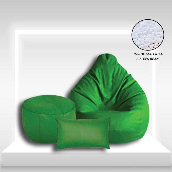 XXL Pear Shape Bean Bag Sofa with footrest pillow combo set colour:  green