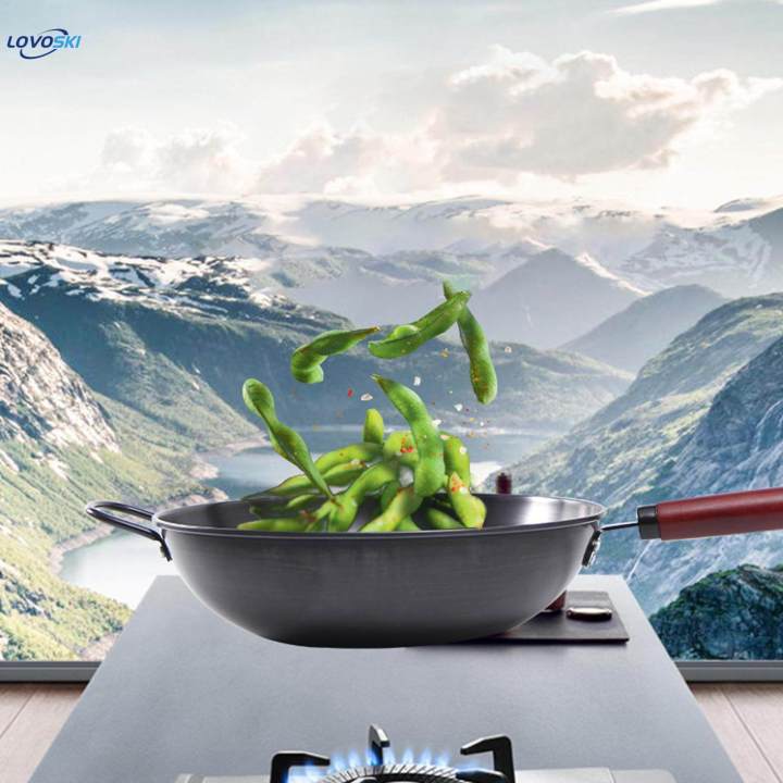 Kitchen Frying Pan Long Handle Cookware with Lids for Food Beef Vegetable