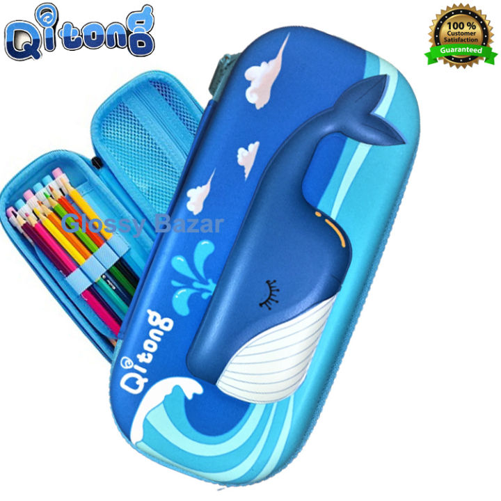 Qitong Blue Whale Big Capacity 3D Pencil Pen Case Pencil Box Office College School Large Storage High Capacity Bag Pouch Holder Box Organizer ale green Color - In Line with Current Trends