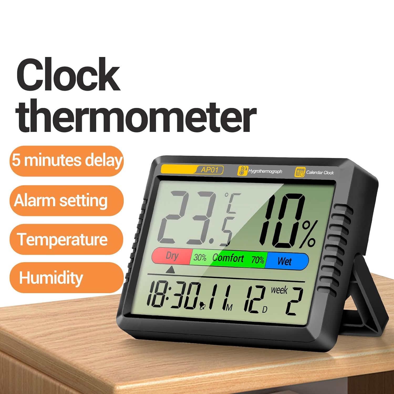 High Accuracy Thermometers Digital Hygrometer Tester With Intelligent Clock Function Suitable For Bedroom And Office Use
