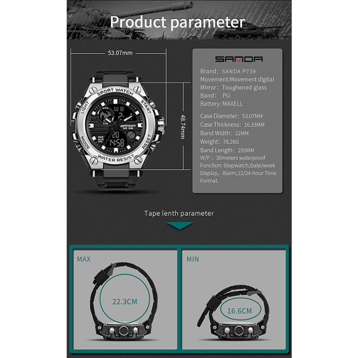 SANDA%20G%20Style%20Men%20Digital%20Watch%20Military%20Sports%20Watches%20Dual%20Display%20Waterproof%20Electronic%20Wristwatch%20Relogio%20Masculino%20739%20-%20Image%204