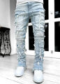 Men's Regular Fit Stacked Jeans Ripped Slim Fit Patch Distressed Destroyed Straight Denim Pants Hip Hop Streetwear Trouser Cloth. 
