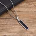 Black Enamel Bar Pendant Necklace Black Square Stainless Steel Link Chain Fashion Jewelry Chain For Men-Gift for Men. 