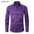 Men's Purple Bamboo Fiber Dress Shirts Brand Long Sleeve Shirt Solid Slim Fit Casual Formal Non Iron Work Shirt Camisa Masculina. 
