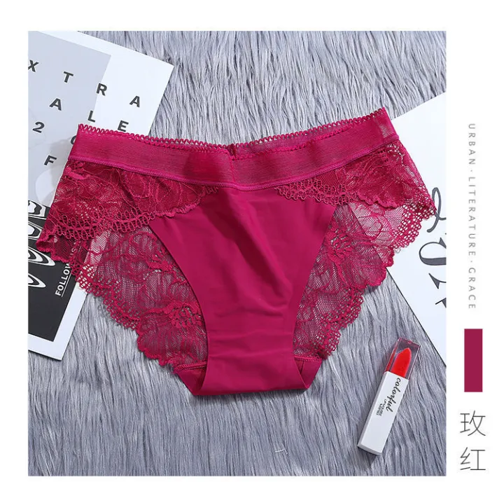 Women%20Ice%20Silk%20Panties%20Lace%20Seamless%20Hollow%20Out%20Mid%20Waist%20Underwear%20-%20Image%202