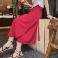 Spring Summer Autumn Beach Skirt Women 11 Colors High Waist Side Tie Casual Wrap Skirt Female Solid Elegant Midi Skirt Clothes. 