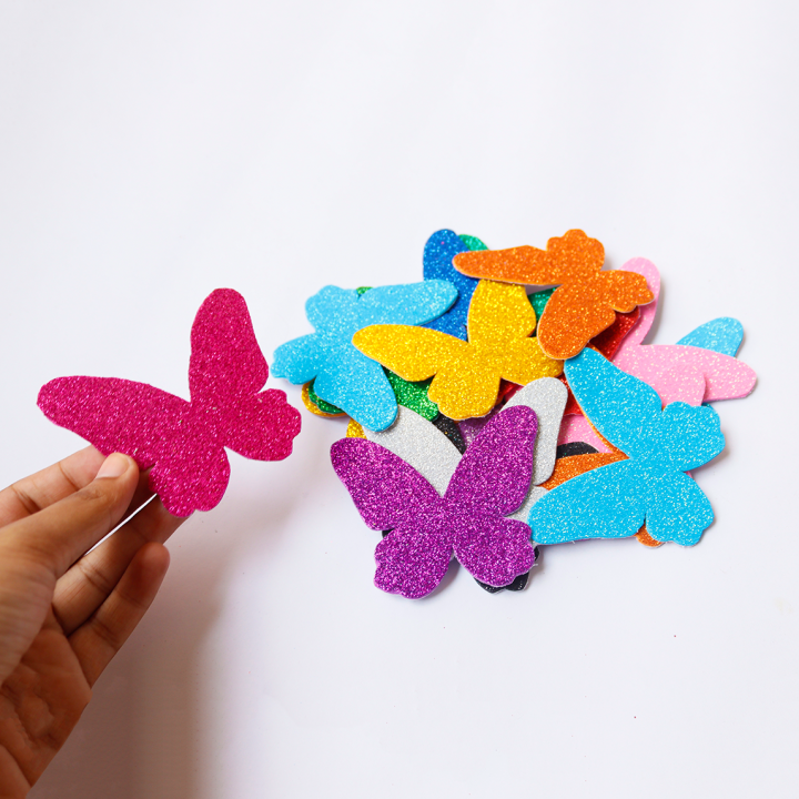 10 pieces Glitter Foam butterflies with glue - Ideal for wall decoration and Crafts Projects - glitter paper butterflies