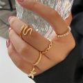5Pcs/10Pcs Imitation Pearl Leaf Flower Rings Set For Women Rhinestone Butterfly Finger Ring Metal Knuckle Finger Ring Jewelry.