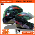 STM Premium Full Face Motorcycle Helmet with Graphic Design, Adjustable Strap, and Removable Visor - New. 