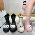 Parent-child rain boots women's fashion big eye rain boots medium tube thick-soled waterproof children's corset mouth shoes.
