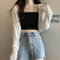 Summer Fashion Short Knitted Sunscreen Cardigan Women Solid Color Long Sleeve Thin Smock.