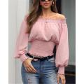 Hot Off Shoulder Autumn Chiffon Shirts Top Lady Women Long Sleeve Shirt Slim Casual Solid White Blouses.