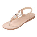 Women Flip Flops Design Flat Heel Beaded Beach Shoes Large-size Sandals. 