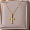 Gold Color Pendant Necklace for Women 316L Stainless Steel Jewelry Aesthetic Accessorie Wave Cross Goddess Necklace. 