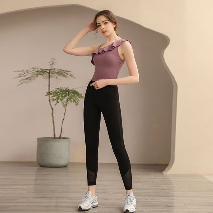 Spring%20and%20Summer%20New%20Yoga%20Wear%20Women's%20Sling%20off-the-Shoulder%20Ruffled%20Workout%20Clothes%20Quick-Drying%20Mesh%20High%20Elastic%20Sports%20Suit%20-%20Image%207
