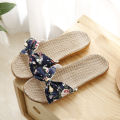 Women Summer Casual Slides Comfortable Flax Slippers Striped Bow Linen Flip Flops Platform Sandals Ladies Indoor Shoes. 