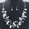AliExpress wish exaggerated versatile crystal turquoise shell mix multi-layer necklace earrings set women's jewelry.